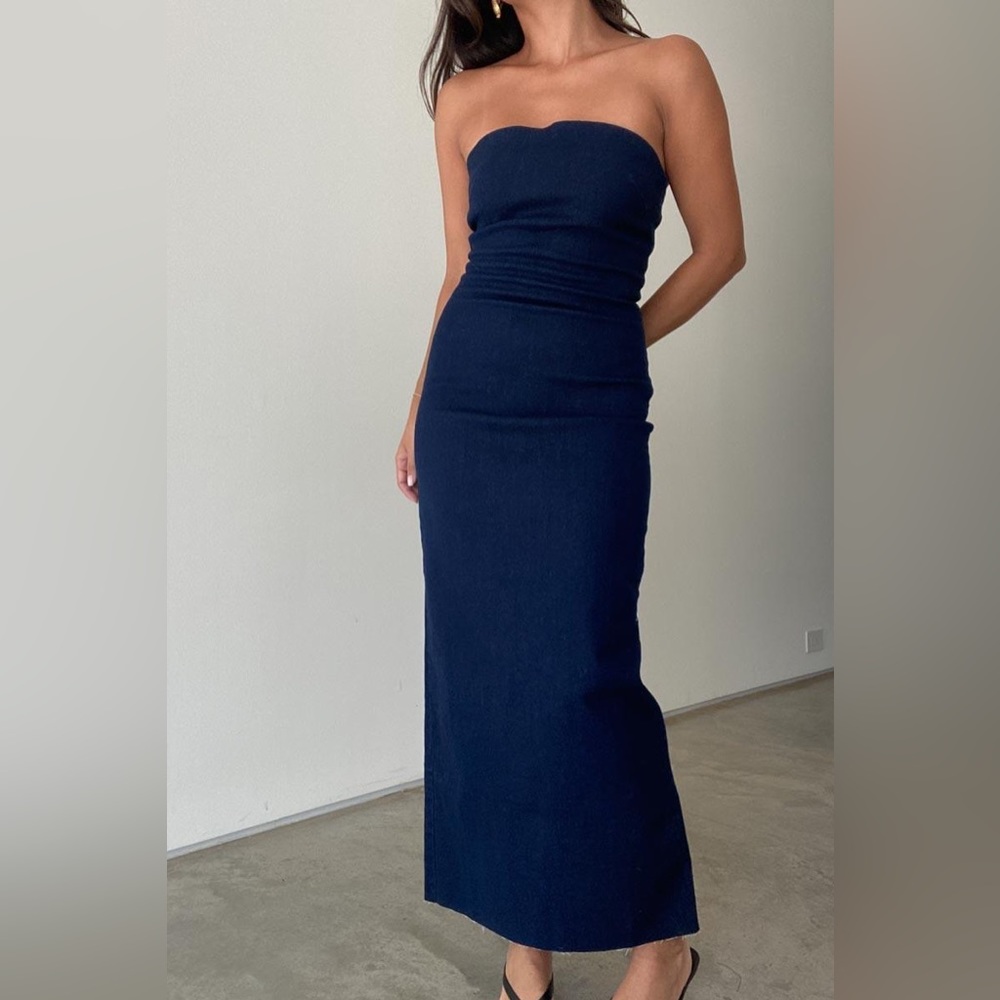 Dark Denim Stretch Midi Dress